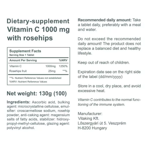 Vitaking C-vitamin 1000 mg tabletta Csipkebogyóval 100 Tabletta