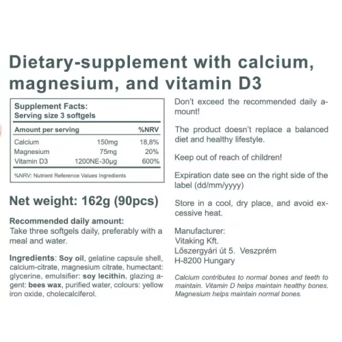 Vitaking CalMag Citrát + D3-vitamin 90 Lágykapszula