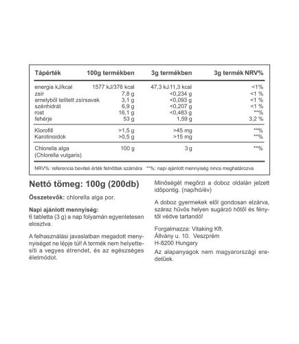 Vitaking Chlorella Alga 200 Tabletta