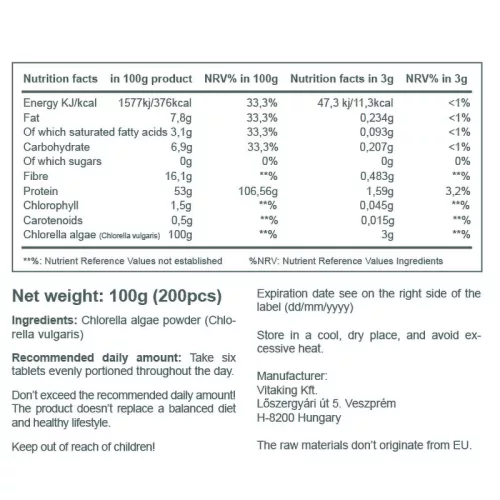 Vitaking Chlorella Alga 200 Tabletta