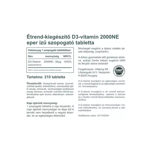 Vitaking Epres D3-vitamin 2000 NE 210 szopogatótabletta