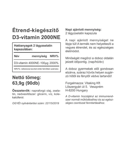 Vitaking D3-vitamin 2000 NE 90 Lágykapszula