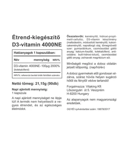 Vitaking D3-vitamin 4000 NE 90 Kapszula