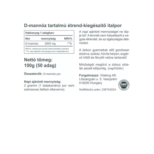 Vitaking D-Mannose por 100g 100 g