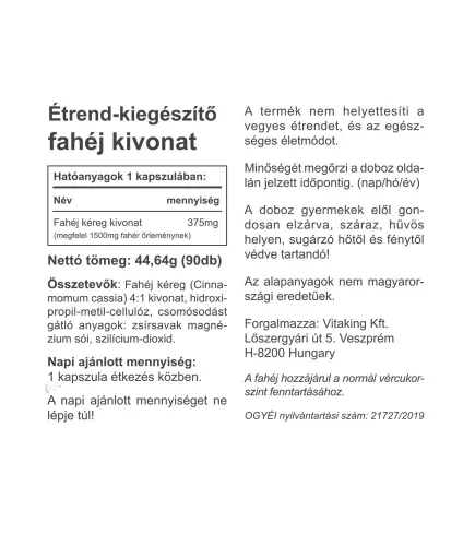 Vitaking Fahéj Kéreg Kivonat 375 mg 90 Kapszula