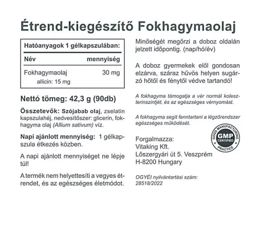 Vitaking Fokhagymaolaj 90 Lágykapszula