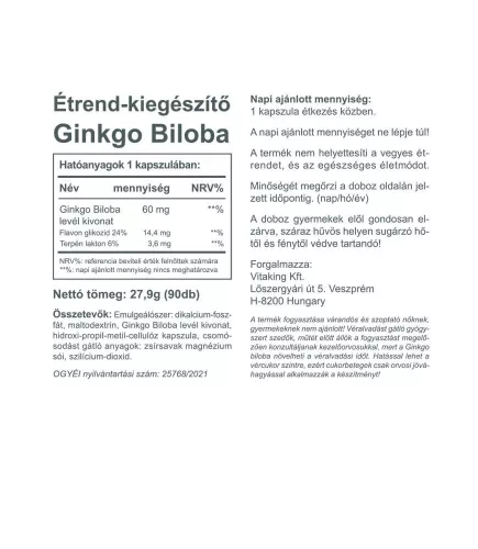 Vitaking Ginkgo Biloba 60 mg 90 Kapszula