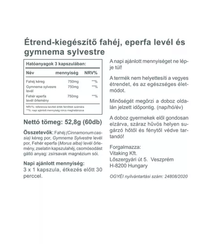 Vitaking Gymnemax Fahéj Mullberry 60 Kapszula