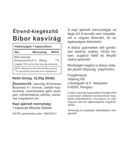 Vitaking Echinacea (Bíbor Kasvirág) Kivonat 90 Kapszula