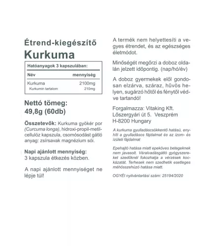 Vitaking Kurkuma (Turmeric) 700 mg 60 Kapszula
