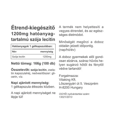 Vitaking Lecitin 1200 mg 100 Lágykapszula