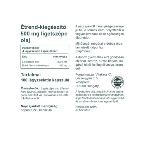 Vitaking Ligetszépe Olaj 500 mg 100 Lágykapszula
