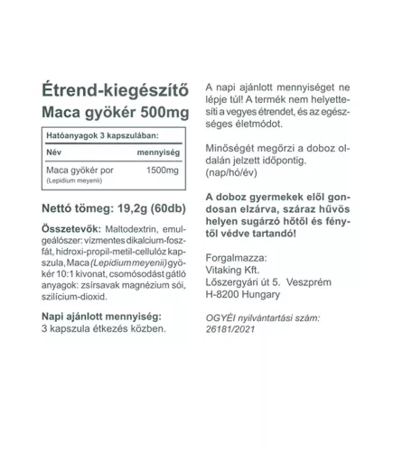 Vitaking Maca Gyökér 500 mg 60 Kapszula