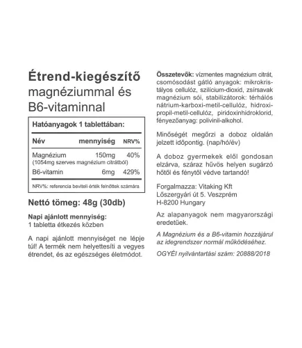Vitaking Magnesium Citrate 150 mg + B6 30 Tabletta