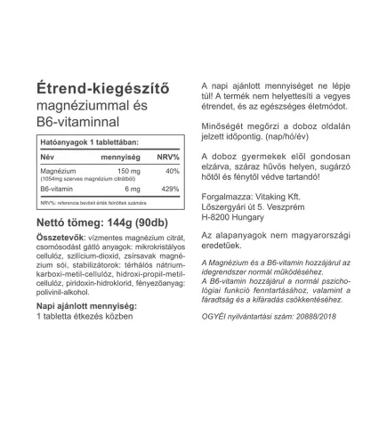 Vitaking Magnesium Citrate 150 mg + B6 90 Tabletta