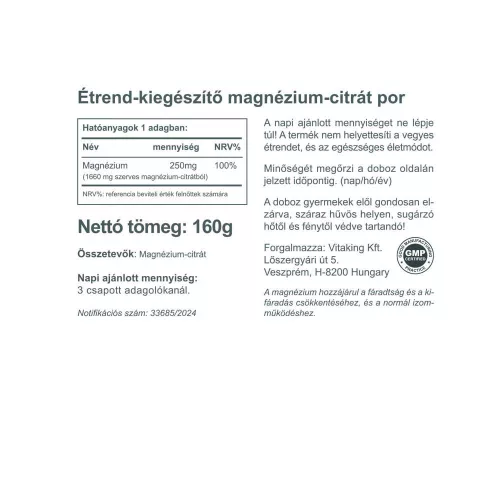 Vitaking Magnézium Citrát por 160 g
