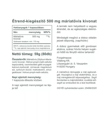 Vitaking Máriatövis Kivonat 500 mg 80 Kapszula