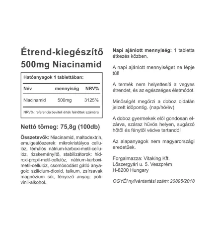 Vitaking Niacinamid 500 mg 100 Tabletta
