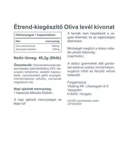 Vitaking Olivalevél Kivonat 500 mg 60 Kapszula