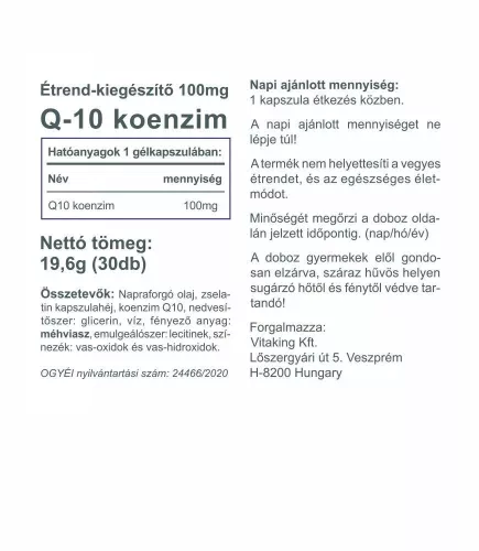 Vitaking Q-10 Koenzim 100 mg 30 Lágykapszula