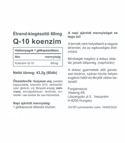 Vitaking Koenzim Q-10 60 mg 60 Lágykapszula