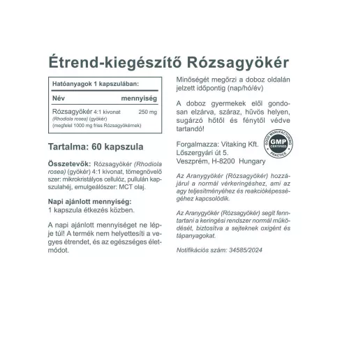 Vitaking Aranygyökér Kivonat (Rhodiola) 60 Kapszula
