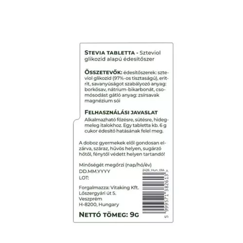 Vitaking Stevia Mini - Édesítőszer Kapszulák 150 Kapszula