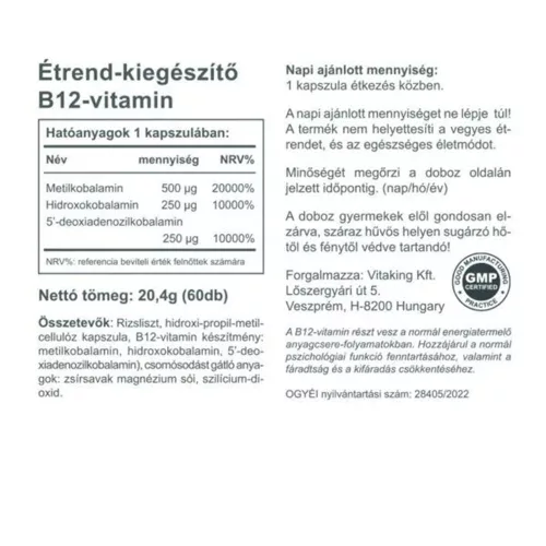 Vitaking Vegán B-12 Vitamin 60 Veg Kapszula
