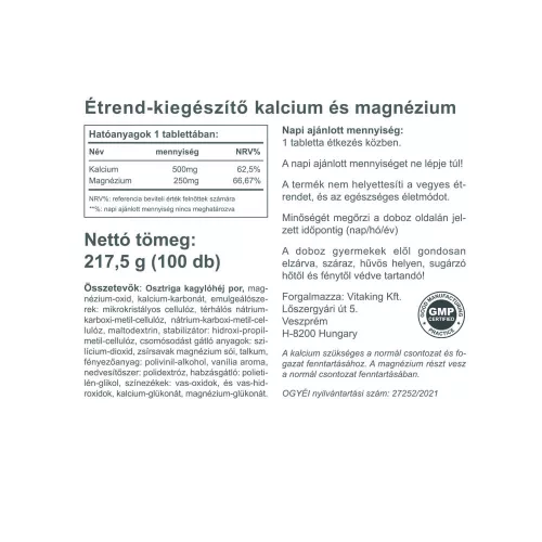 Vitaking Kalcium-Magnézium 100 Tabletta