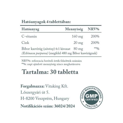 Vitaking Cink Immuno 30 Szopogató Tabletta