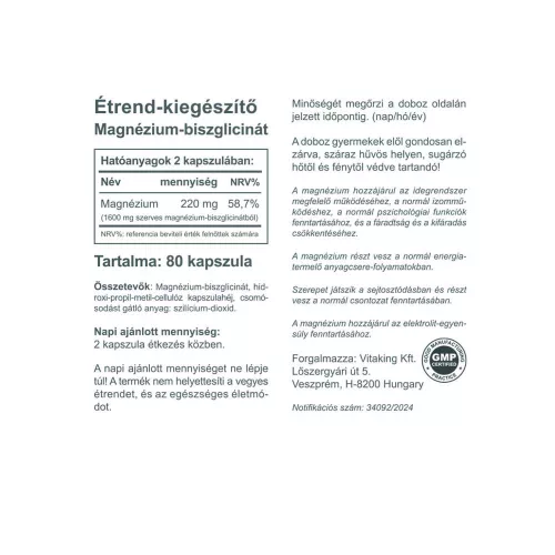 Vitaking Szerves Magnézium Biszglicinát 80 Kapszula