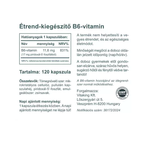 Vitaking B6 vitamin (P5P) 120 Kapszula