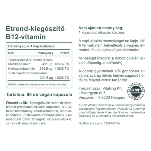 Vitaking Aktív B12-vitamin 1000 mcg 90 Kapszula