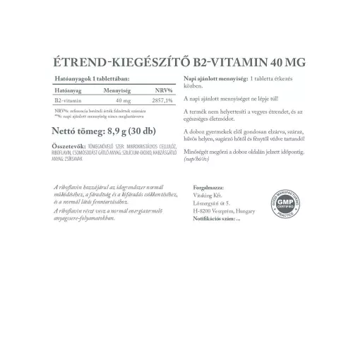 Vitaking B2 Vitamin 40 mg 30 Tabletta
