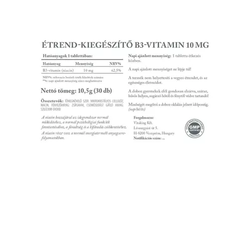 Vitaking Niacin B3 10 mg 30 Tabletta
