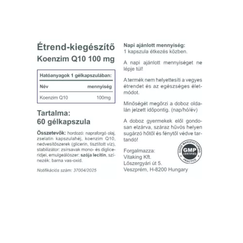 Vitaking Q-10 koenzim 100 mg 60 Lágykapszula
