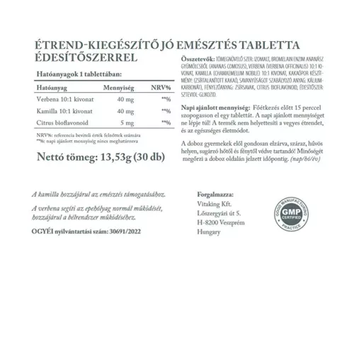 Vitaking Jó Emésztés Gyógynövény Komplex 30 Tabletta