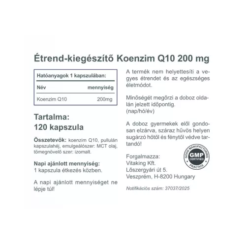 Vitaking Fermentált Növényi Q-10 Koenzim 200mg 120 Kapszula