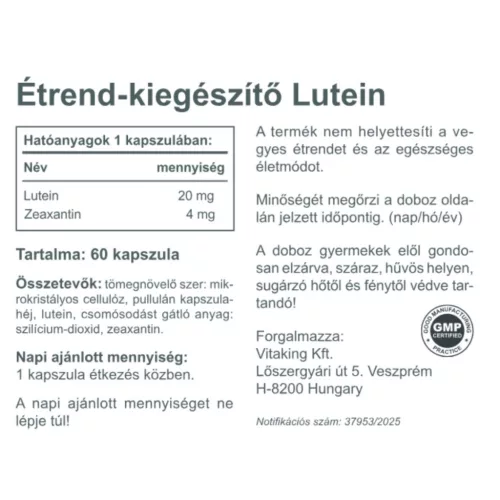 Vitaking Lutein 20 mg + 4 mg Zeaxantin 120 Kapszula