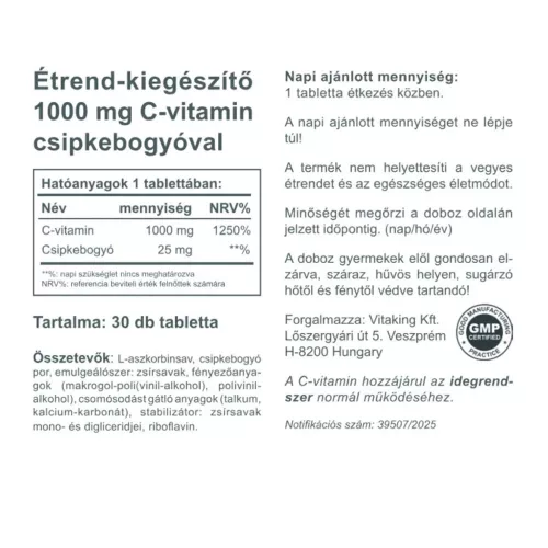 Vitaking C-1000 mg 25mg Csipkebogyóval 30 Tabletta