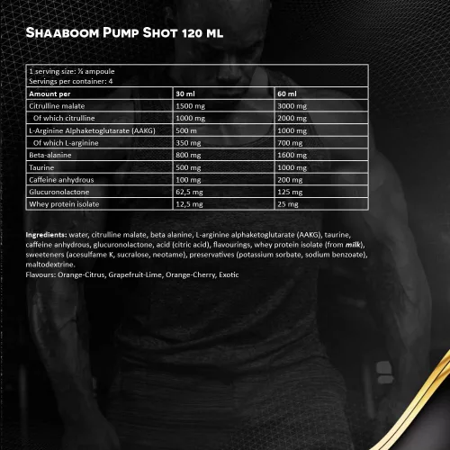 Kevin Levrone Shaaboom Pump Shot - Edzés Előtti Energizáló Shot 120 ml