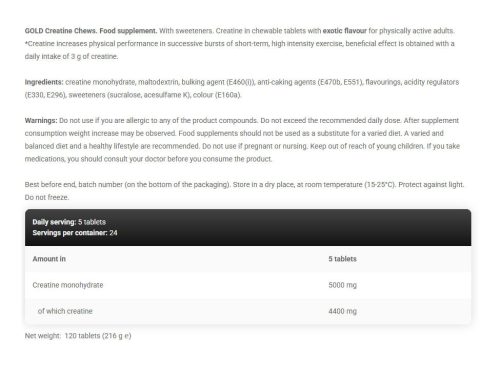 Kevin Levrone Gold Line Creatine Chews 120 Tabletta