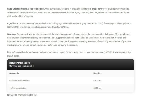 Kevin Levrone Gold Line Creatine Chews 240 Tabletta