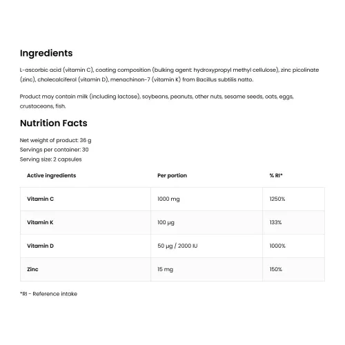 OstroVit D3-Vitamin 2000 NE + K2 MK-7 + C-vitamin + Cink 60 Kapszula
