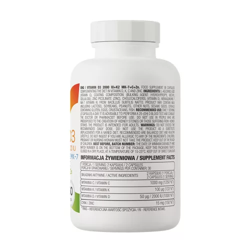 OstroVit D3-Vitamin 2000 NE + K2 MK-7 + C-vitamin + Cink 60 Kapszula