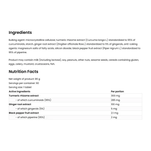 OstroVit Turmeric + Black Pepper + Ginger - Kurkuma+Fekete bors+Gyömbér 90 Tabletta