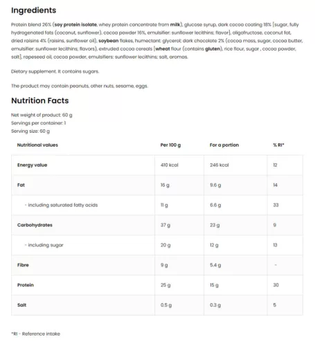 OstroVit THE BAR. - Fehérjeszelet 60 g