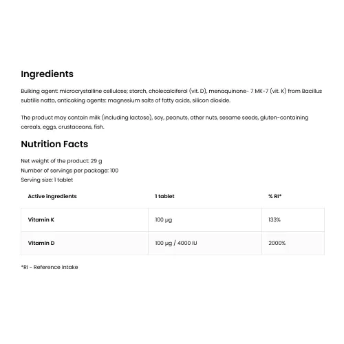 OstroVit Vitamin D3 4000 + K2 100 Tabletta