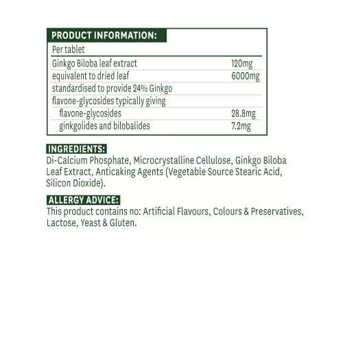 Natures Aid Ginkgo Biloba 120 mg kivonat 90 Tabletta