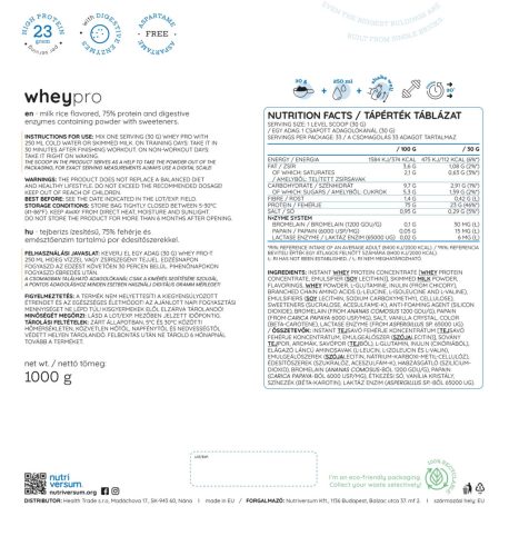 Nutriversum Whey PRO - Tejsavó Fehérje - PURE 1000 g